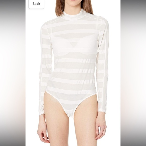 New BCBGMaxAzria White Sheer Striped Body Suit - Picture 1 of 10